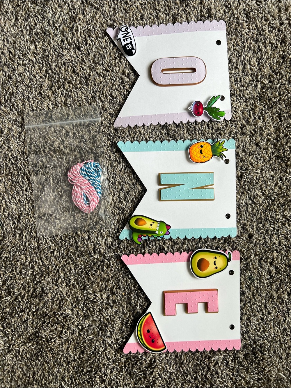 Fruit-Themed 'ONE' Kids Banner Hair Accessory Set - Pink, Light Blue, White